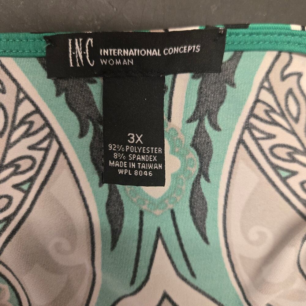 INC International Concepts Shift Sheath Dress Green Paisley Sz 3X Sleeveless - Picture 5 of 6